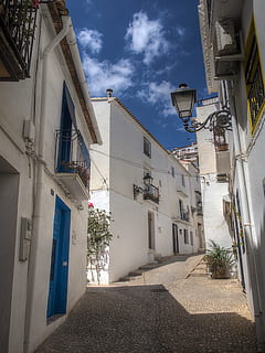 Spain, Altea, Summer, Sun, Holiday, Sky, heat, homes, clouds HD wallpaper