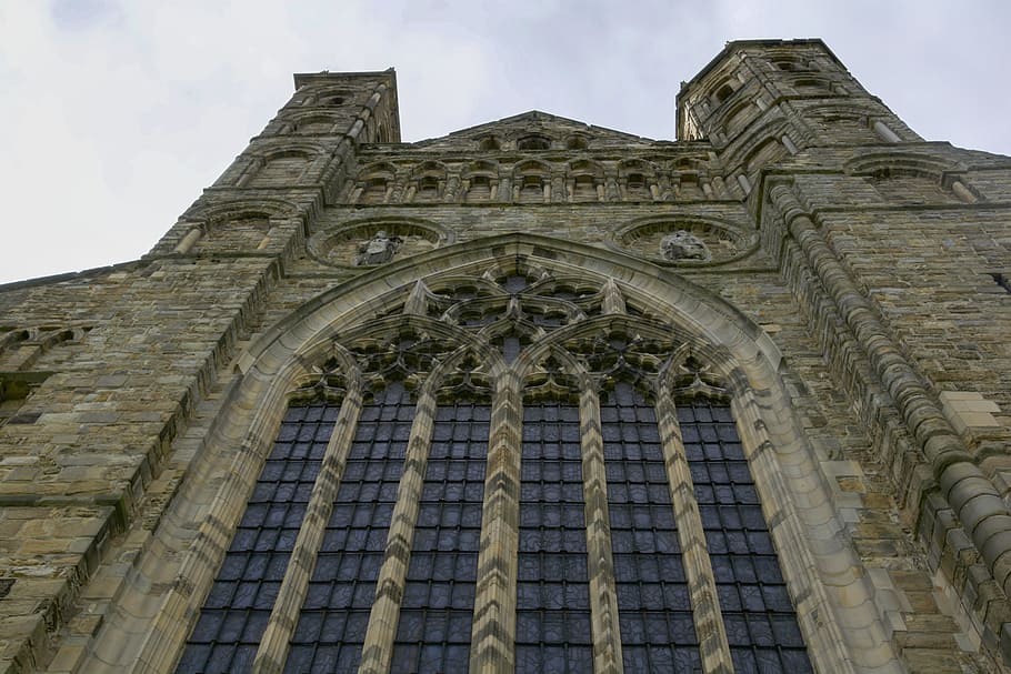 cathedral, durham, window, stone, heritage, architecture, low angle view HD wallpaper