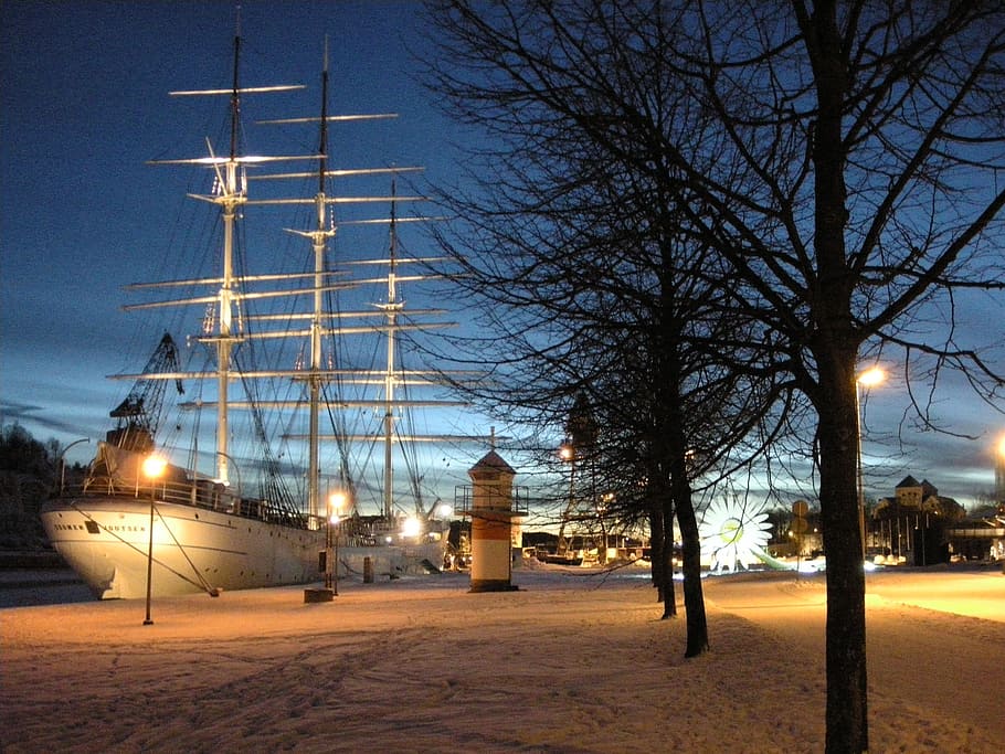 ship, finland swan, turku, finnish, landscape, night, museum, HD wallpaper