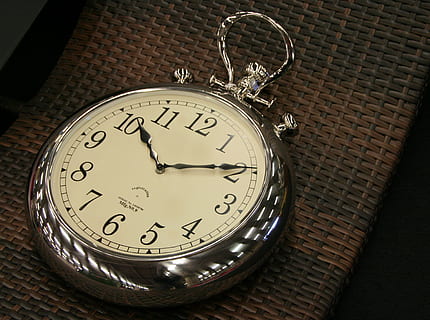 round silver-colored pocket watch time check at 10:10, clock HD wallpaper