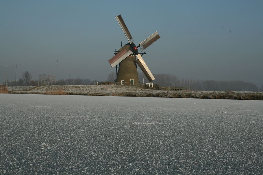 ice, mill, landscape, historic mill, netherlands, frozen landscape HD wallpaper