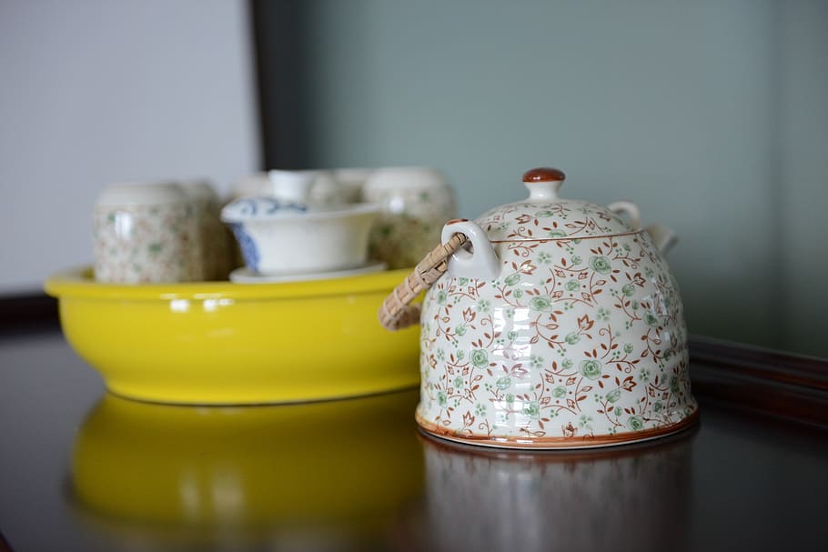 tea set, teapot, tea cup, indoors, ceramics, pattern, no people HD wallpaper