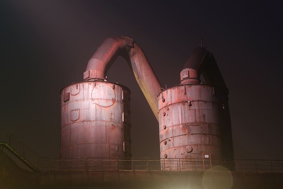 tank, industry, night, lighting, industriehafen, factory, fuel and power generation HD wallpaper