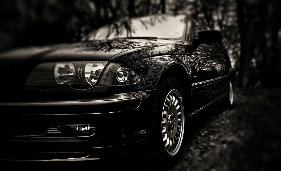 black sedan, Bmw, E46, Combi, Auto, Black And White, darkness, HD wallpaper