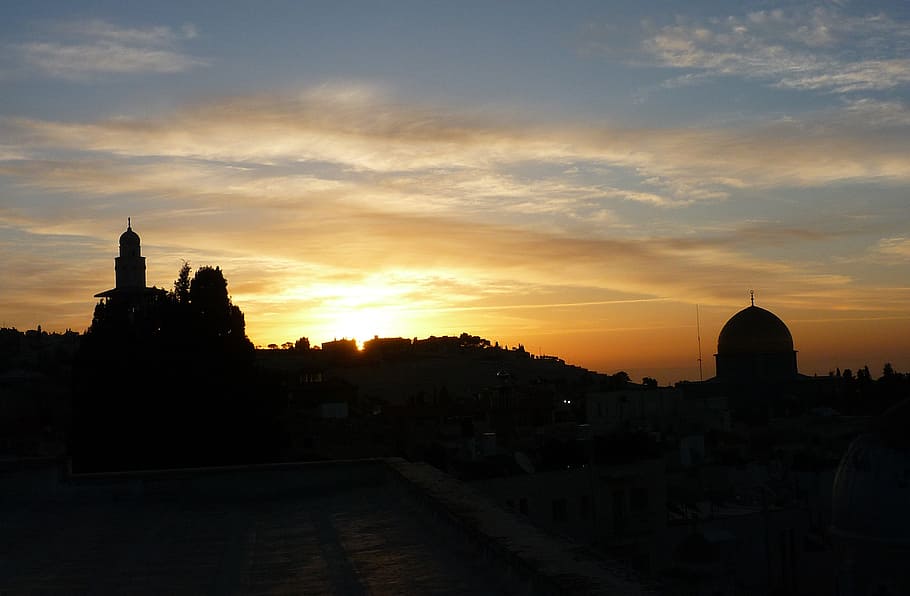 silhouette of structure, jerusalem, israel, city, temple, mountain HD wallpaper