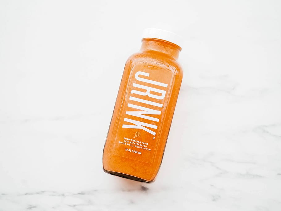 Jrink labeled bottle, juice, beverage, drink, healthy, orange HD wallpaper