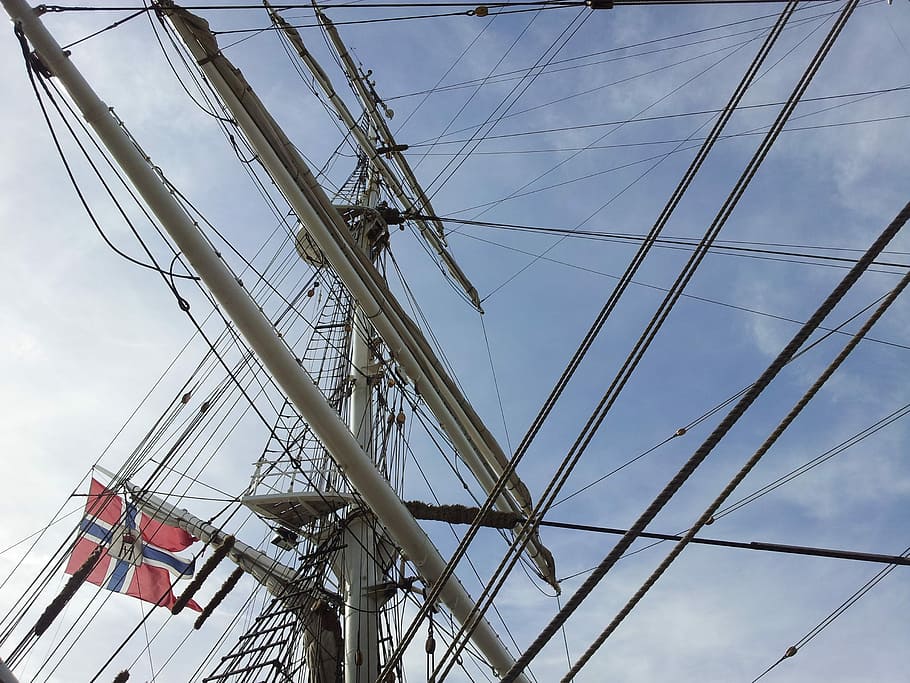 Schooners, Oslo, Norway, sky, cloud - sky, cable, sailing ship HD wallpaper