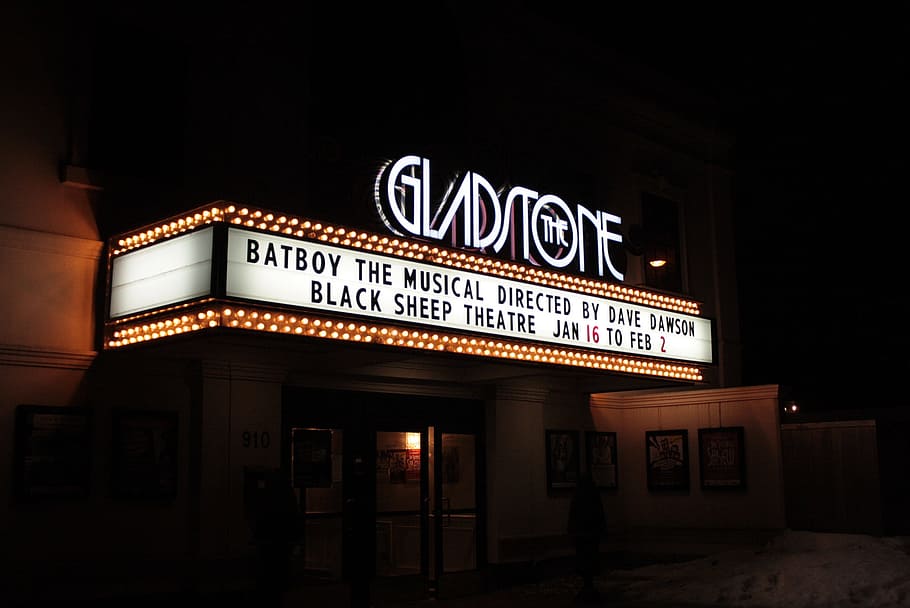 white and black light-up signage, Marquee, Theatre, Theater, Billing, HD wallpaper