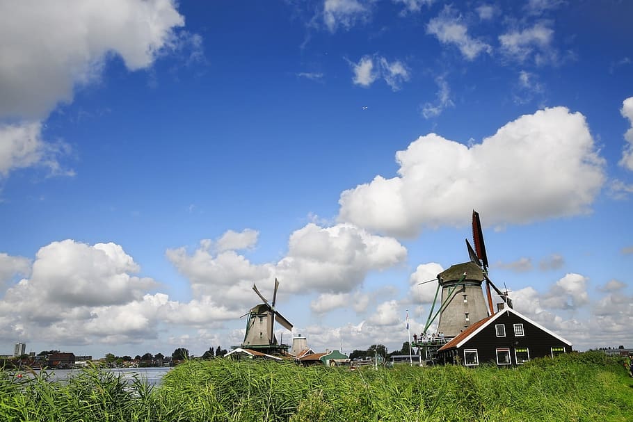 Netherlands, Windmill, Village, windmill village, cloud - sky HD wallpaper