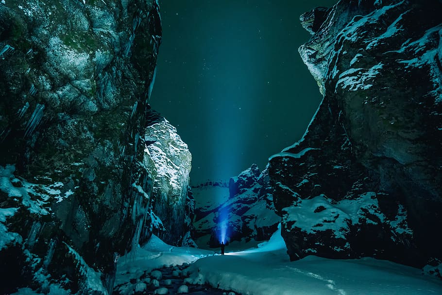 untitled, ice, cave, rocks, snow, winter, flashlights, people HD wallpaper