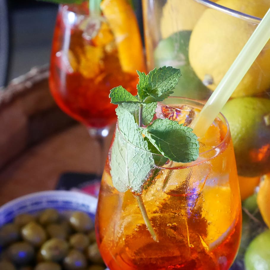 clear wine glass filled with juice with straw, drink, cocktail HD wallpaper