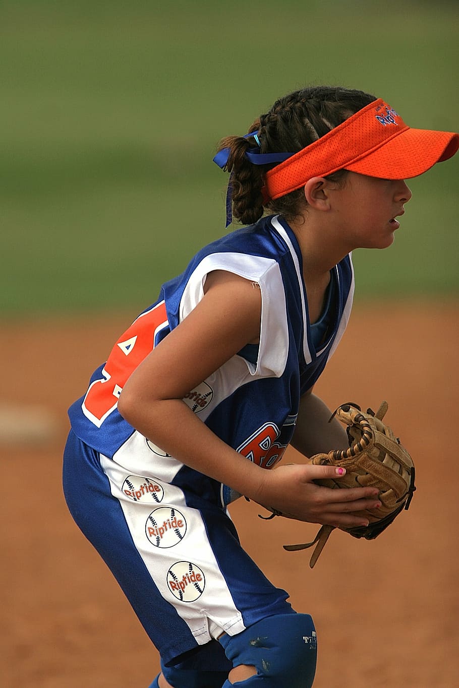 softball, player, female, glove, cap, uniform, ballpark, anticipation, HD wallpaper