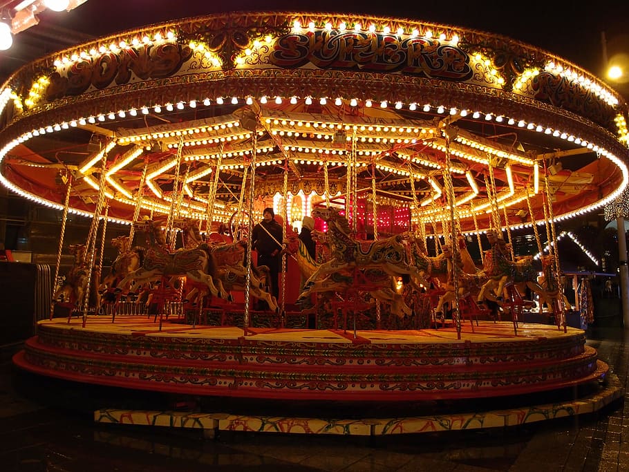 carousel, for joy, nice, night view, amusement Park Ride, traveling Carnival HD wallpaper