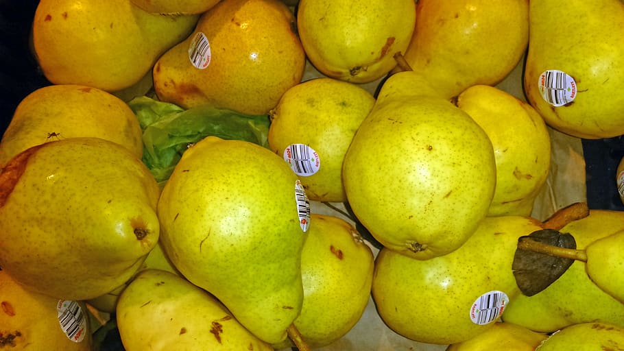 pears, green, yellow, fruit, food, healthy eating, food and drink HD wallpaper