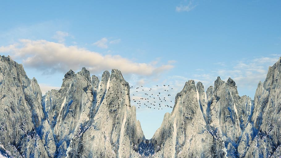 landscape photography of mountains, sky, blue, mountain landscape HD wallpaper