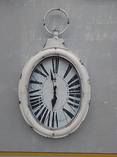 oval white analog wall clock, clocks, time, vintage, old, devices HD wallpaper