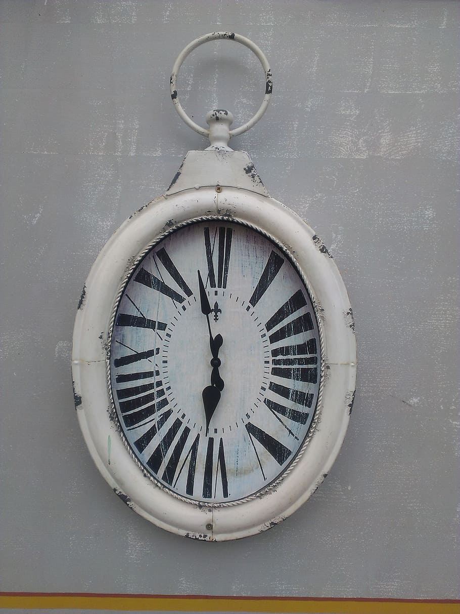 oval white analog wall clock, clocks, time, vintage, old, devices HD wallpaper