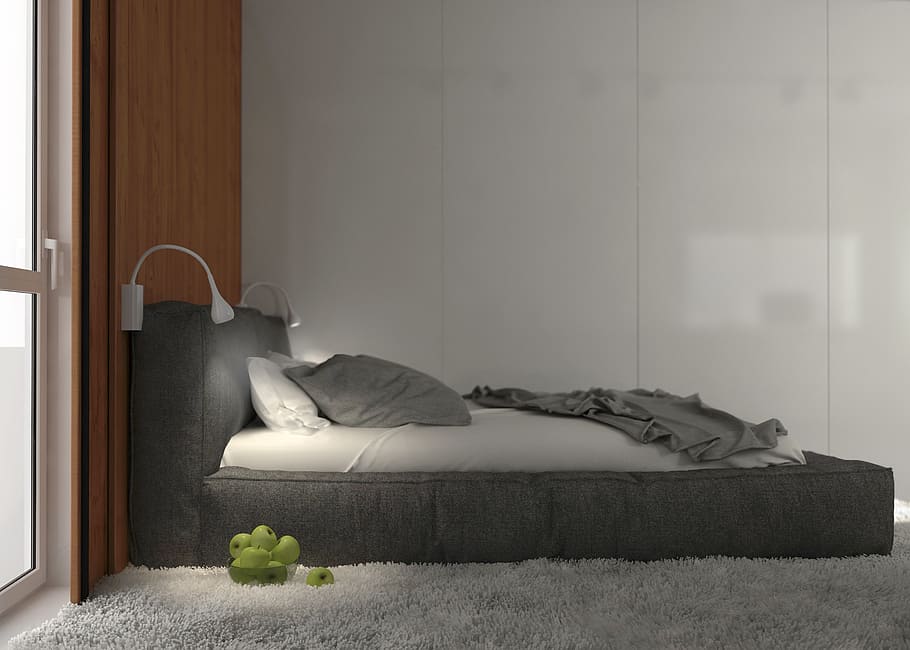 room, apples, bed, lamp, panel, relaxation, furniture, lying down HD wallpaper