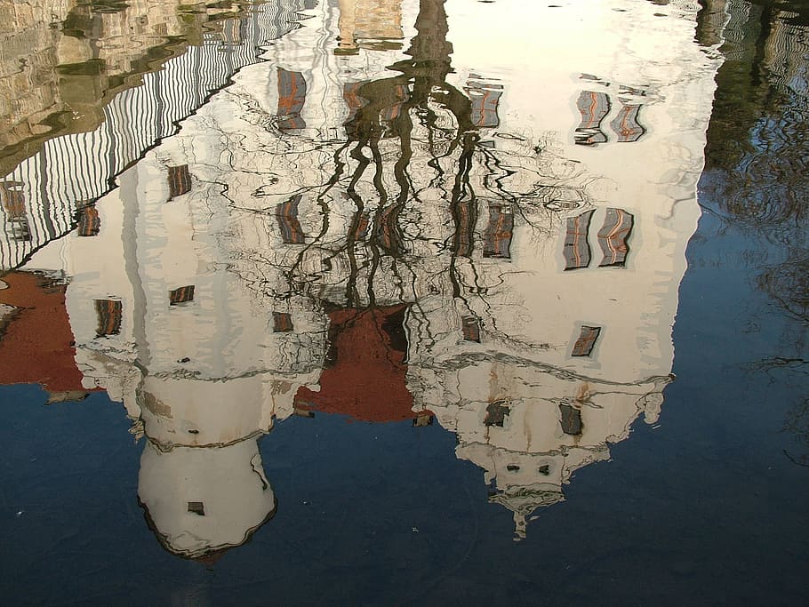 Mirroring, Pond, Castle, Schönfeld, castle schönfeld, schoenfeld HD wallpaper