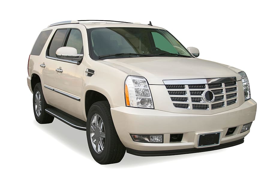 car, suv, white background, cadillac, vehicle, isolated, mode of transportation HD wallpaper