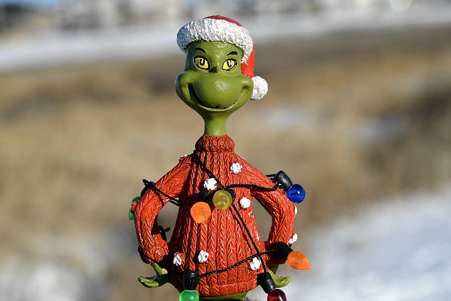 shallow focus photo of The Grinch figurine, christmas, green, HD wallpaper