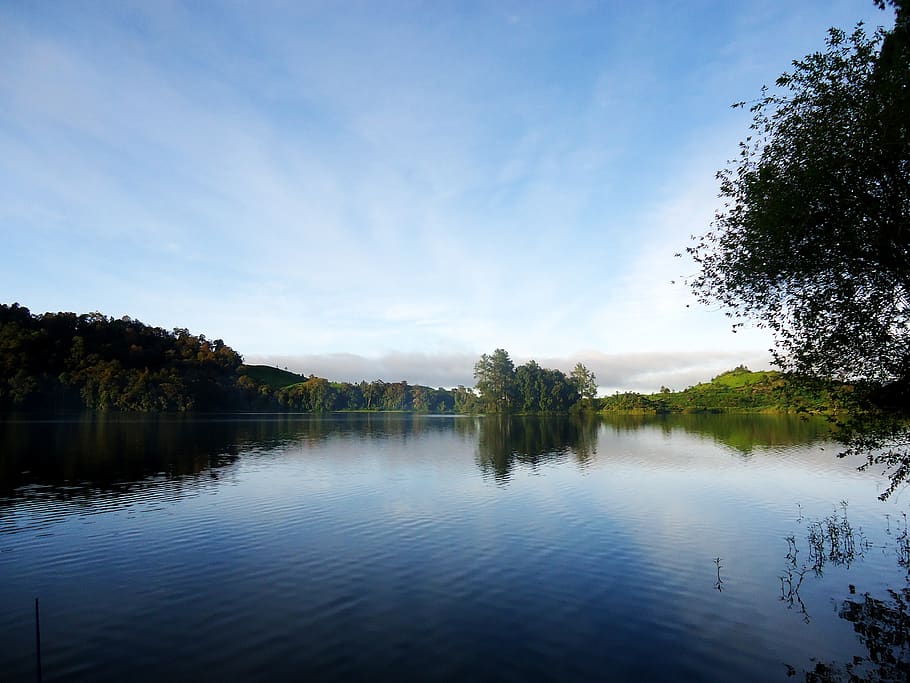 indonesian, java, water, nature, reflection, lake, tree, sky HD wallpaper