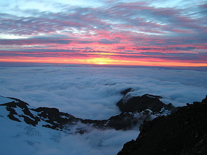 aerial photography of sea of clouds during sunset, mount olympus HD wallpaper