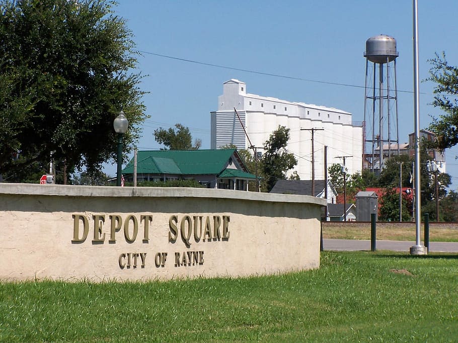 Depot Square with one of many Rayne rice mills in Louisiana, building, HD wallpaper