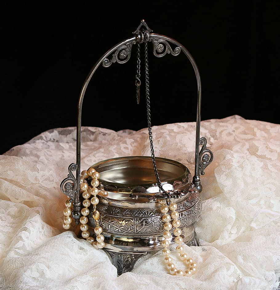 grey container, Antique, Jewel Box, Victorian, Pearls, antique jewel box, HD wallpaper