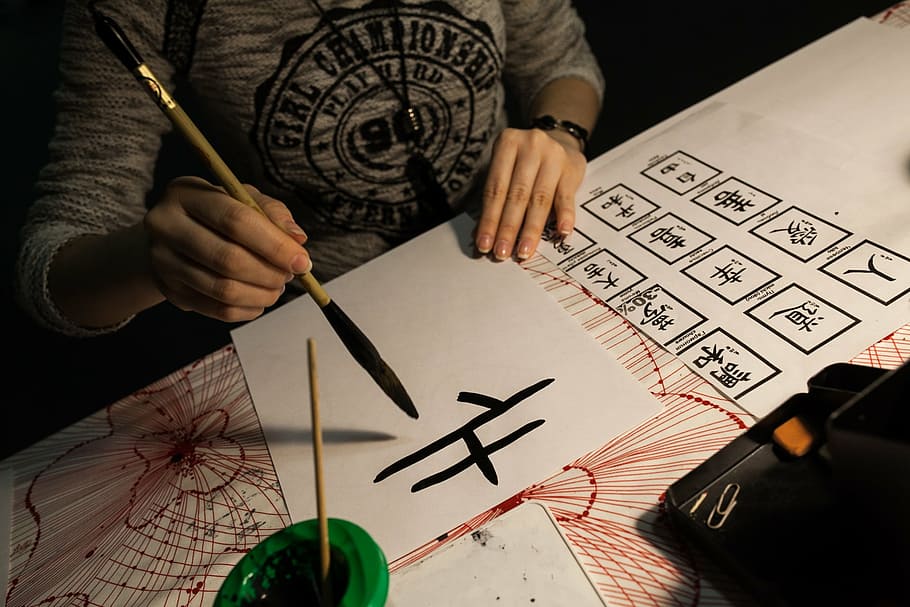 person holding brown pen, calligraphy, japan, character, creativity HD wallpaper
