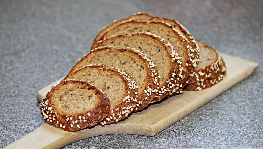 bread on the chopping board, grain bread, rye bread, cut, crispy HD wallpaper