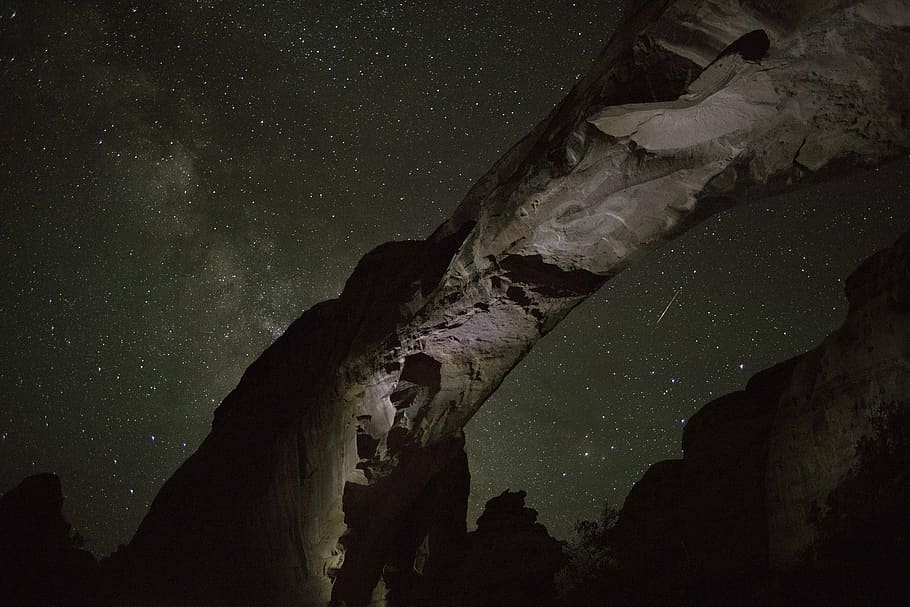 silhouette photo of rock formation, sandstone arch, milky way, HD wallpaper