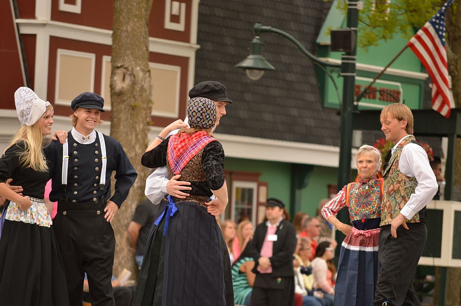 several couples at street, dance, dutch, ethnic, dancing, netherlands HD wallpaper