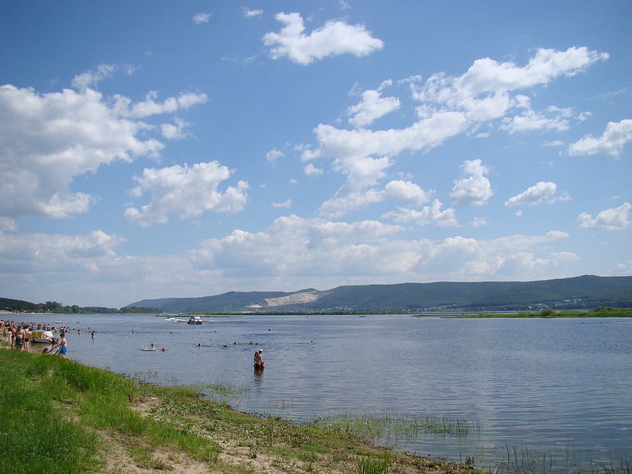 river, wide, volga, russia, samara, sky, clouds, the bathers, HD wallpaper