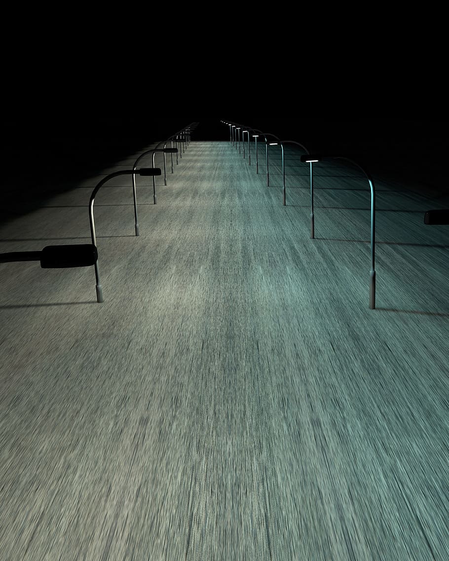 away, lighting, road, dark, night, lights, lamps, mood, darkness HD wallpaper