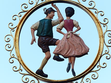 male and female dancing, dance, pair, tradition, bavarian, nasal shield HD wallpaper