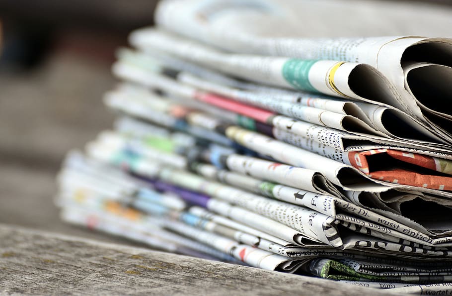 newspapers, paper stack, press, information, coffee cup, read, HD wallpaper