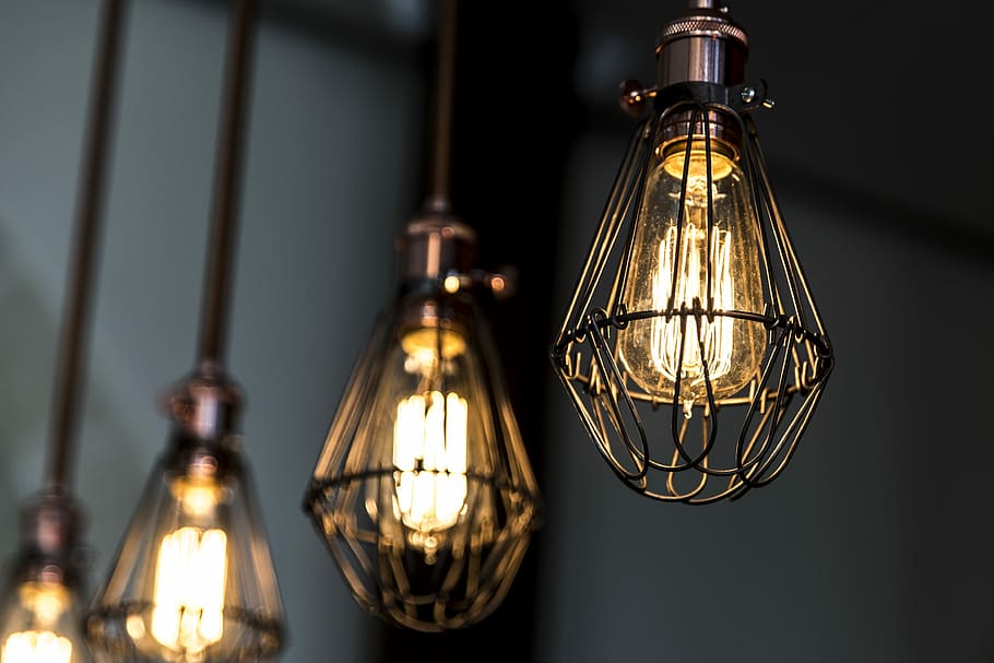 turned on Edison pendant lamp, closeup photo of turned-on Edison bulb HD wallpaper