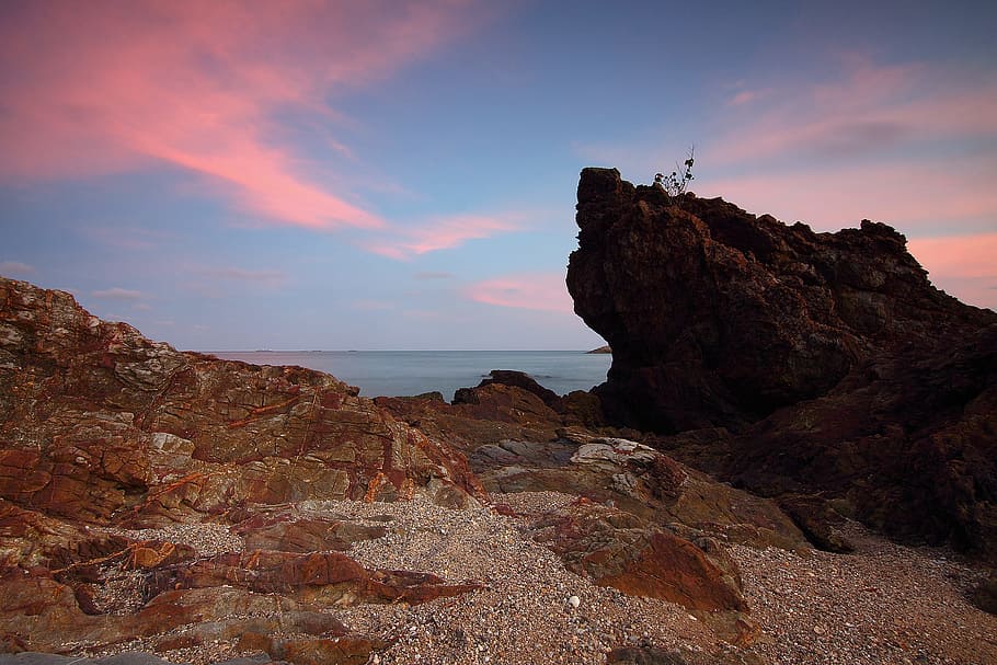 sea, dawn, landscape, nature, beach, clouds, coast, evening, island HD wallpaper