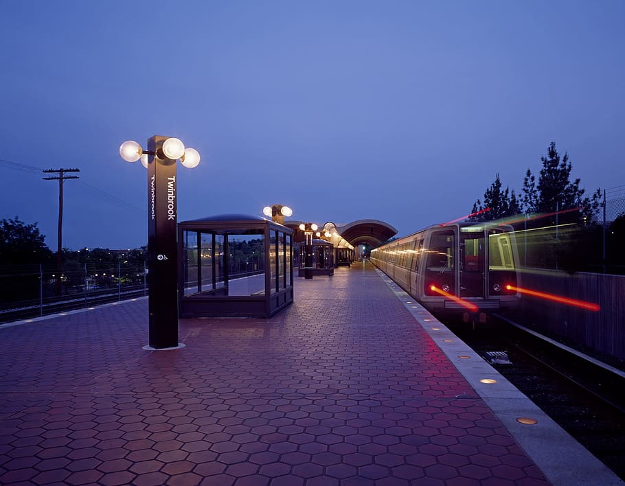 white train during nighttime, Metro Station, Train, Travel, transportation