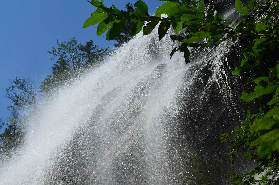 Waterfall, Nature, Water Flow, green, trees, leaves, forest HD wallpaper