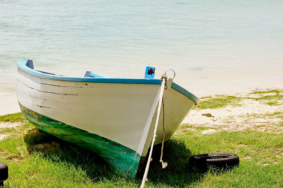 boat, sea, blue, water, nautical vessel, moored, nature, land HD wallpaper