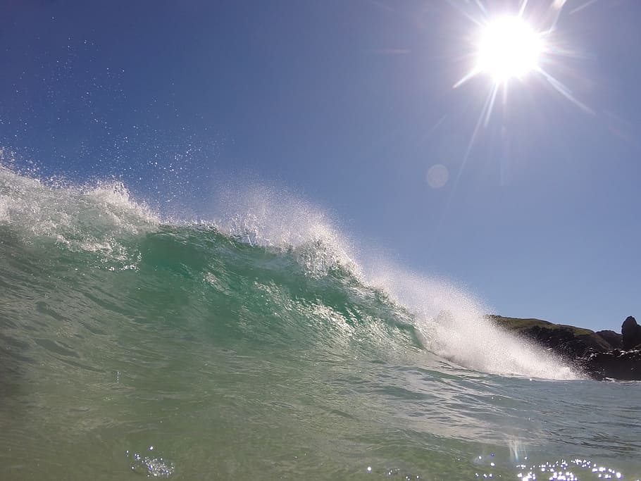 wave, light, water, blue, motion, flow, glow, sea, sky, nature HD wallpaper