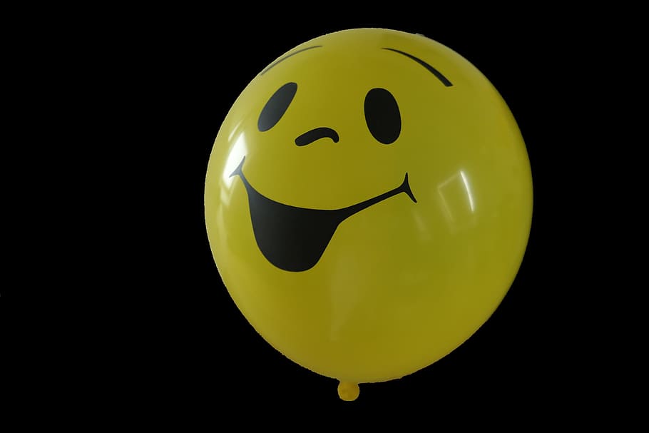 inflated yellow balloon with emoji, smiley, mood, good mood, face
