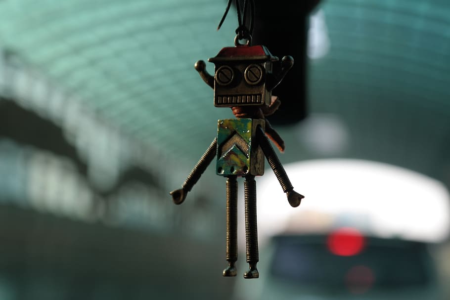 brown and green robot hanging decor, doll, android, cute, hangman