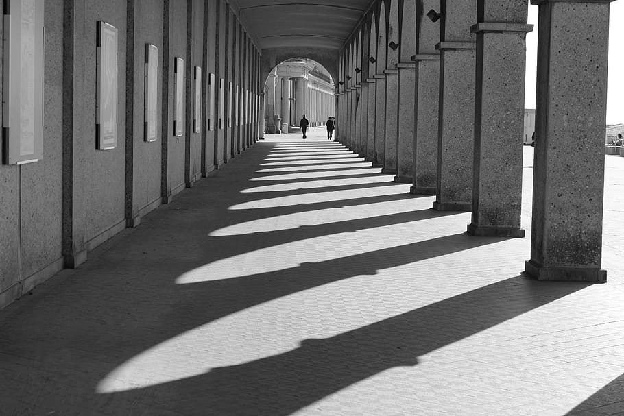 Shadow, Light, Atmosphere, Oostende, gellerij, black And White HD wallpaper