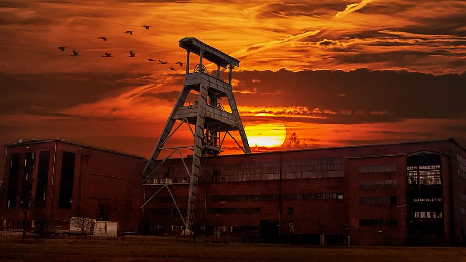 white transmission tower during golden hour, herten, zeche ewald, HD wallpaper