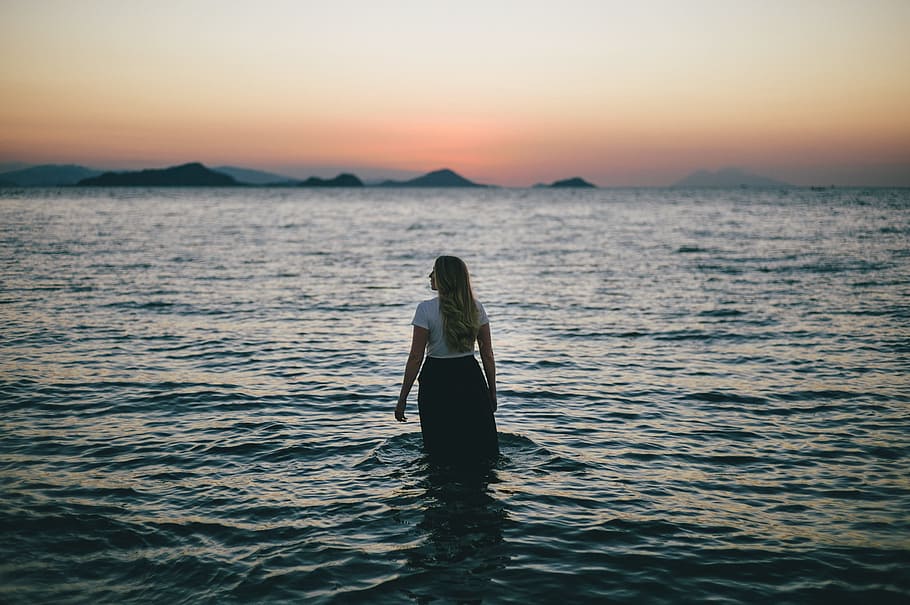 sea, ocean, water, beach, nature, mountain, sky, dark, sunset HD wallpaper