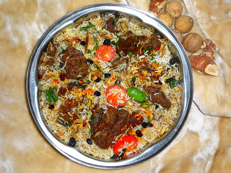 camel meat, dish, biryani, cuisine, arabian, karachi, saudi arabia, HD wallpaper