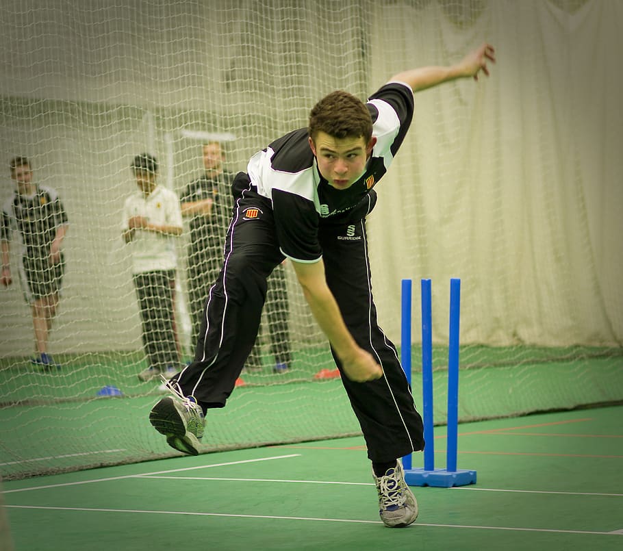 cricket, indoor, sports hall, nets, bowler, bowling, ball, wicket, HD wallpaper